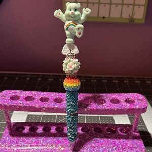 Glamour beaded pen, rainbow Carebear color, light blue